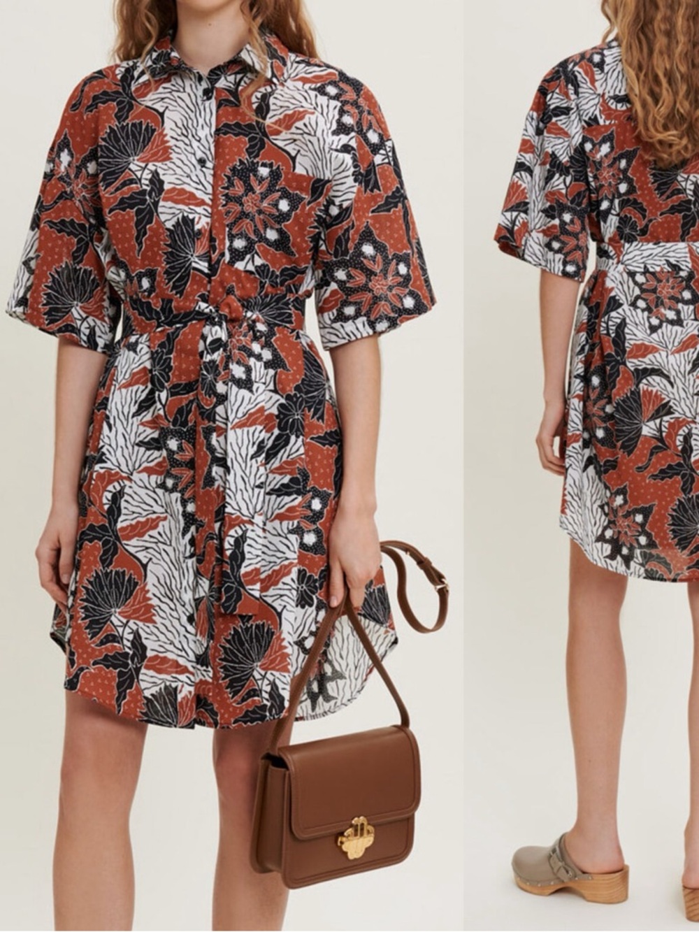 MAJE Cotton Voile Floral Button Down Collared Shirtdress Dress \\ L (40)